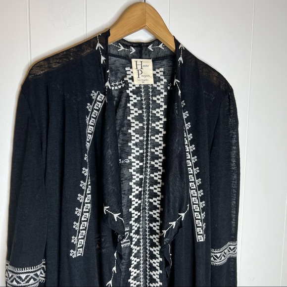 32. Haute Project Black Embroidered Open Cardigan M  Boho - Picture 7 of 9